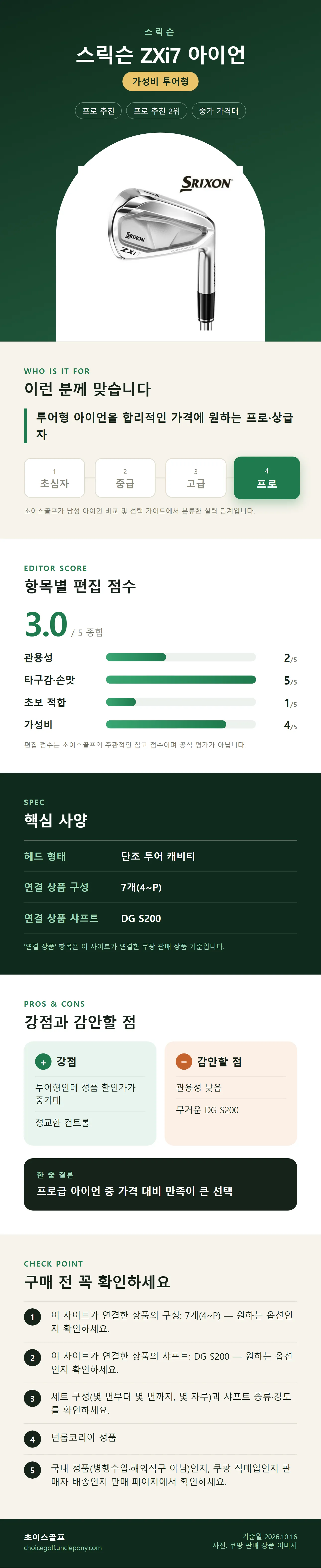 스릭슨 ZXi7 아이언 상세 정보: 추천 대상, 항목별 편집 점수, 핵심 사양, 강점과 감안할 점, 구매 전 확인